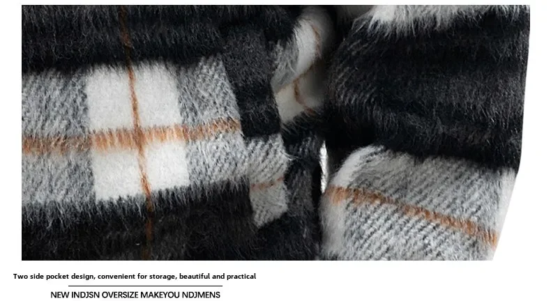 Men's Casual Retro Jacket Autumn New Color-block Fashion Student Check Print Outdoor Travel Lapel Coat Couples Woolen Jacket