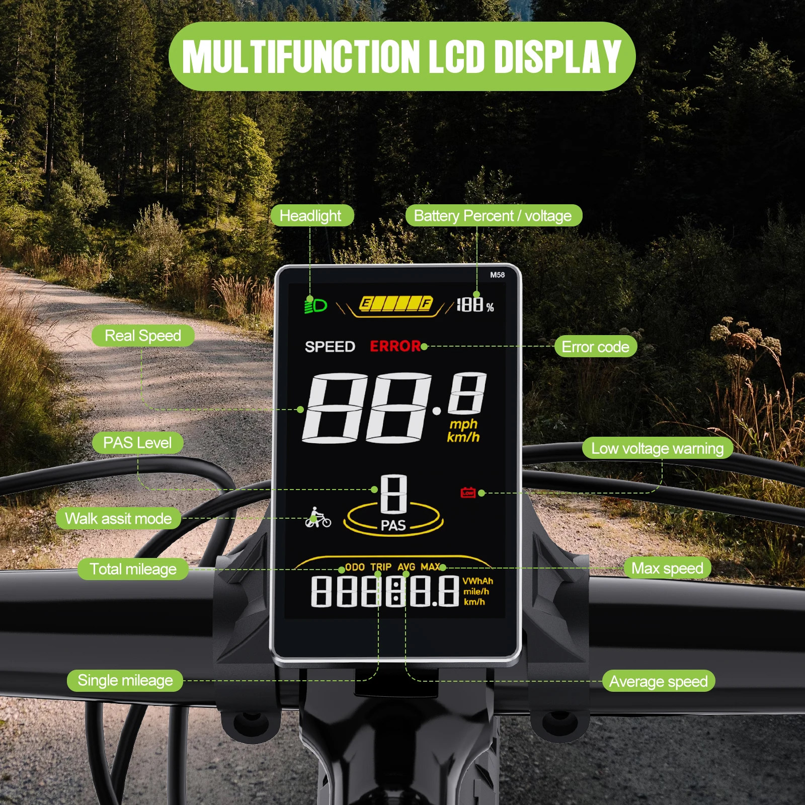 E-Bike Display SW2-M58 für BAFANG BBS01 BBS02 BBSHD UART Motor 3,8 Zoll LCD-Bildschirm 9PAS E-Bike Tacho Wasserdicht 5PIN Buchse – Detail 3