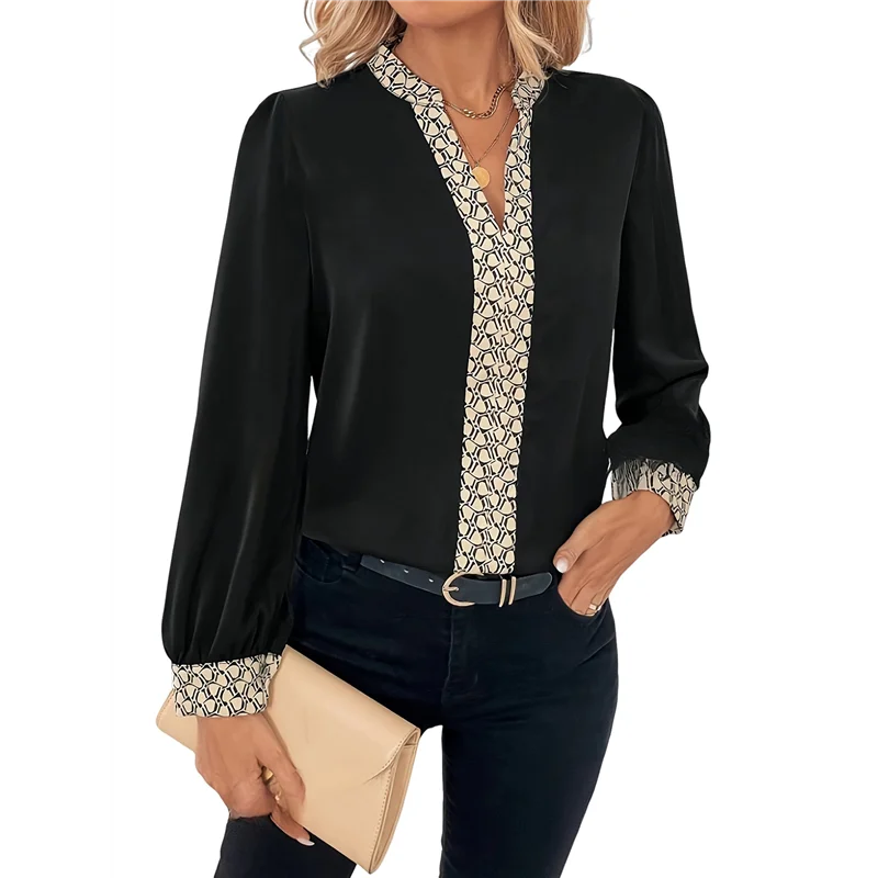

ABRT-Women Long Sleeve Blouse V Neck Tops Work Business Casual Shirts