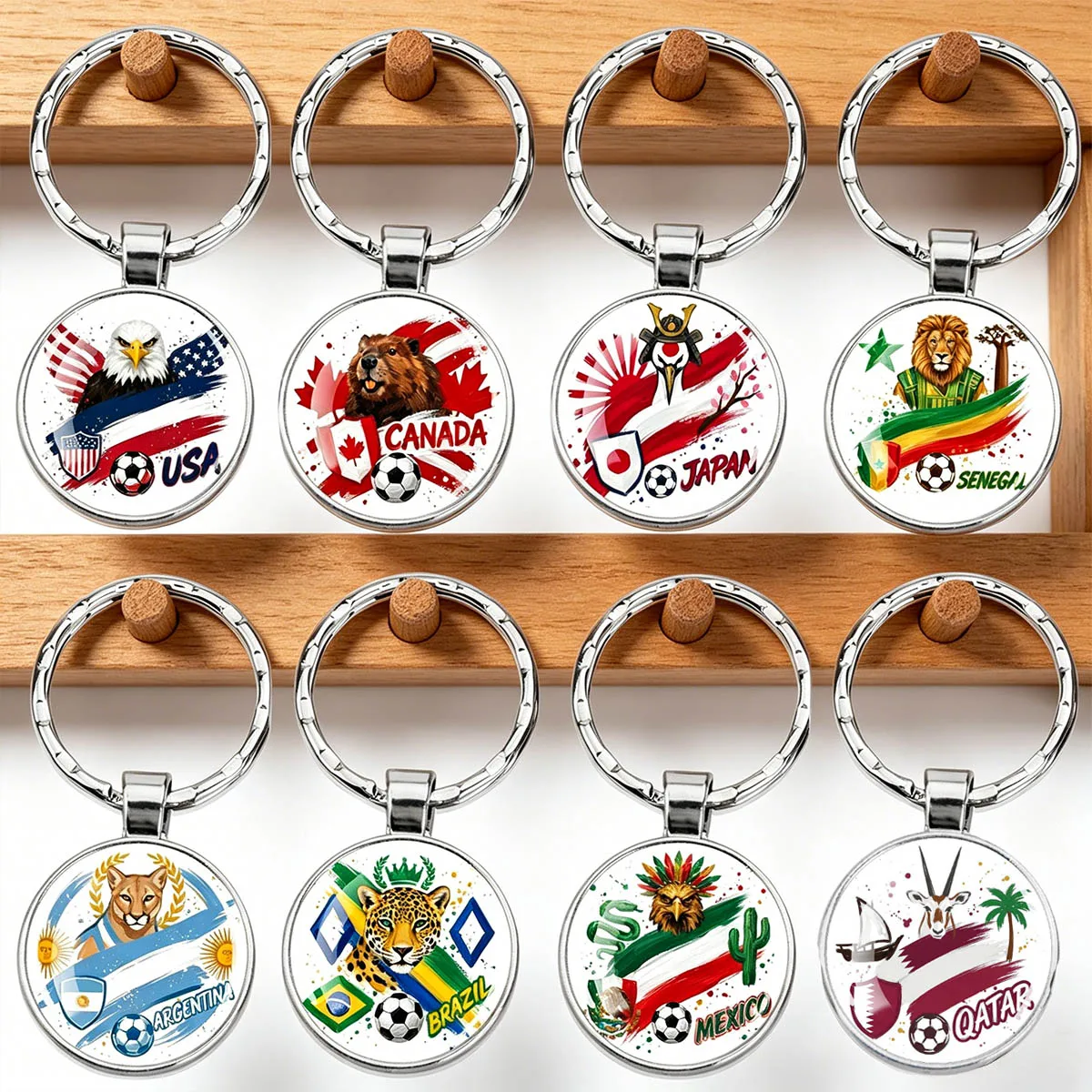 The Big One 2026 World Football Fans Keychain | National Mascot & Flag & Soccer Glass Dome Matel Key Ring Pendant for GIift
