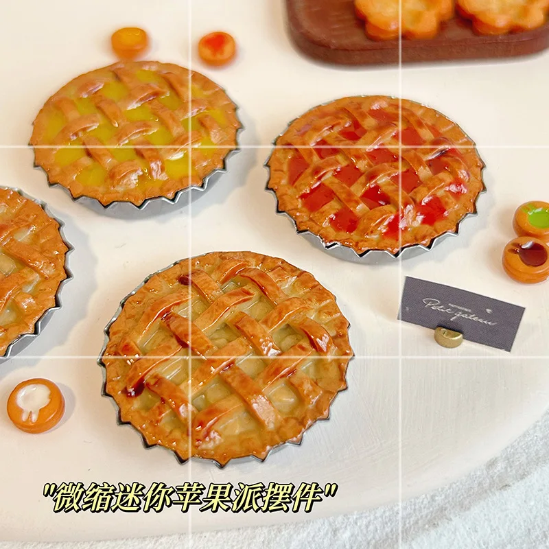 Miniature Resin Toy Model Afternoon Tea Dessert Simulation Apple Pie Fruit Pie Dollhouse Accessory Creative Doll House Toy