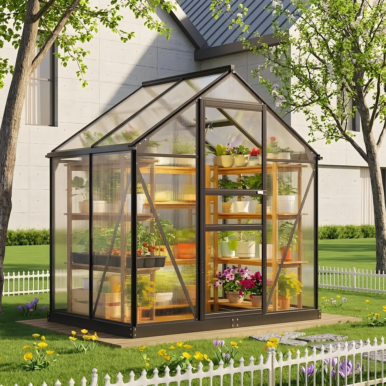 6x4FT Greenhouse Heavy Duty Polycarbonate Greenhouse for Outdoor | 6x4 Ft Large Greenhouse with Lockable Door