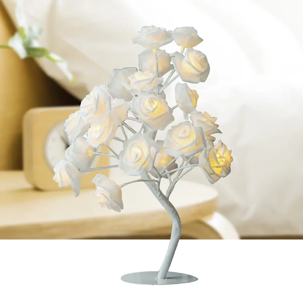 

Настольная лампа-дерево с 24 светодиодами в виде роз, белая, с изящным цветочным дизайном, для кофейного столика, спальни, декоративный светодиодный ночник