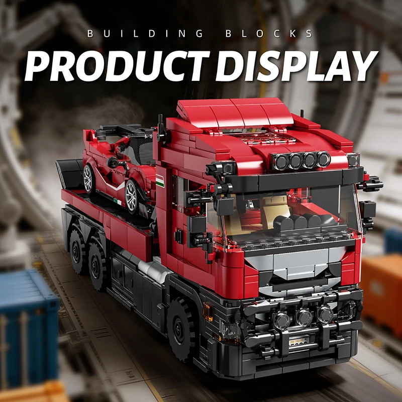 

1728PCS Building Blocks Trailer Set, Includes Trailer and Sports Car, Liftable Trailer Board, Truck Toys, Car Model