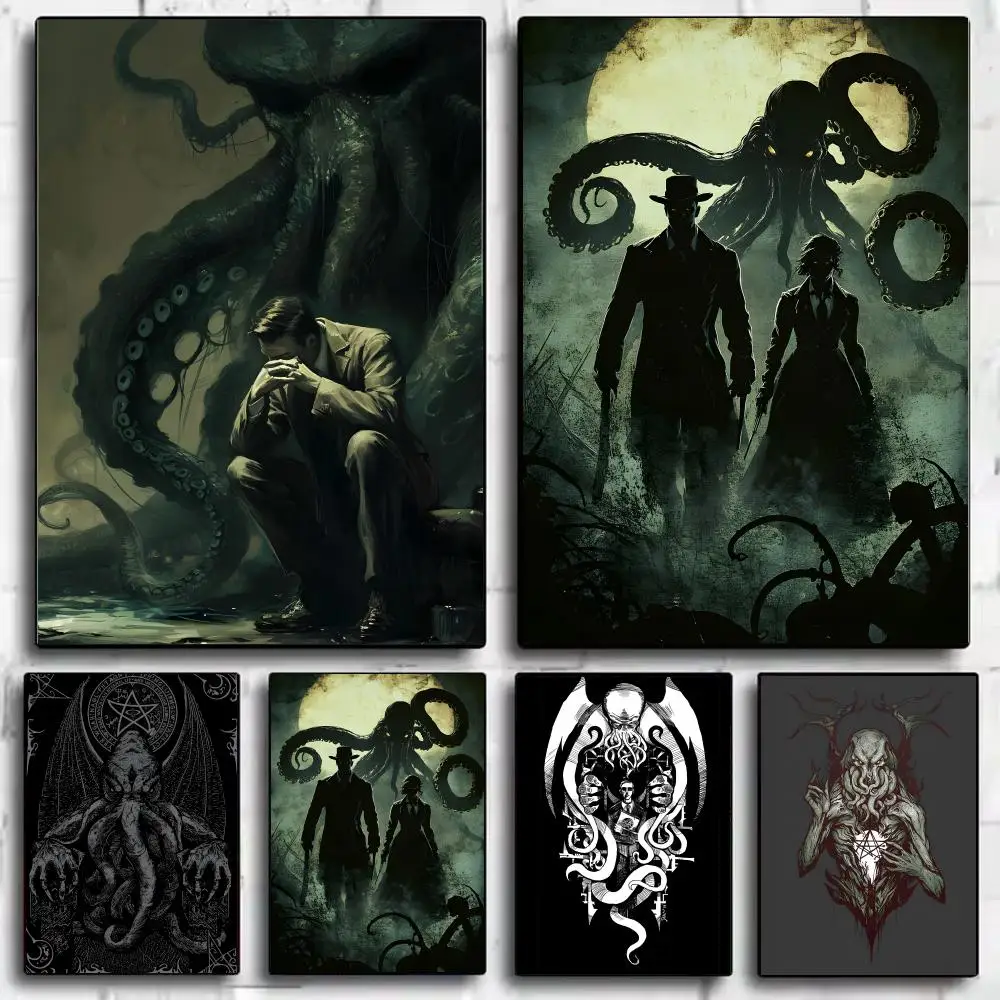 Image of IP C-Cthulhu Mythos Poster, gerahmter Leinwand-Wandkunstdruck für Büro, Esszimmer, Badezimmer, Wanddekoration