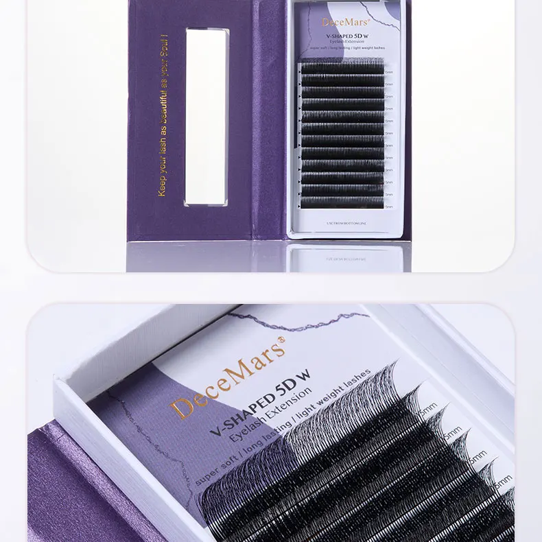 DeceMars V-förmige 5D Wimpernverlängerungen Matt Schwarz 12 Reihen/Tray für Make-up – Detail 13