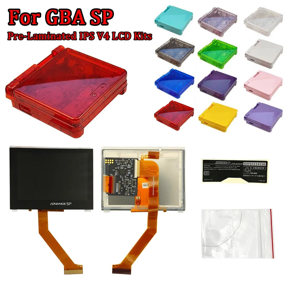 

For GBA SP V4 IPS LCD Kits Customized Crystal Clear Housing Shell Set With Laminated Highlight 3.1 IPS V4 LCD Screen Replacement