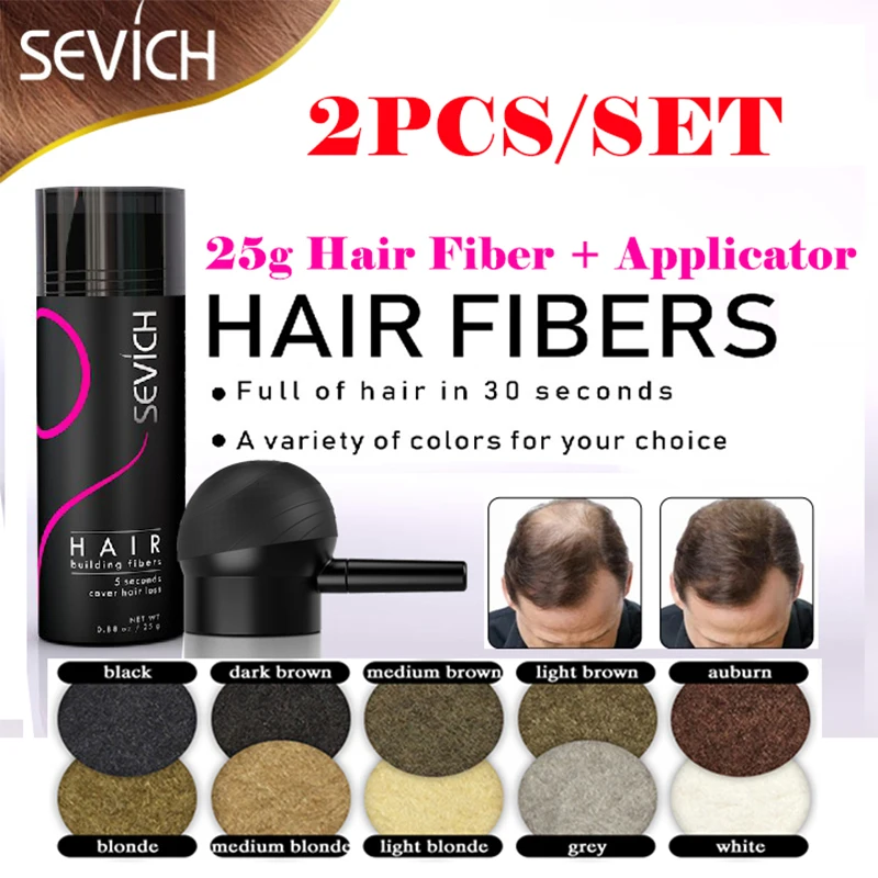 

Sevich 2pcs/lot Hair Building Fibers Spray Set 10 Colors Keratin Powder Hair Loss Product 25g Hair Fiber Nozzle Applicator Pump