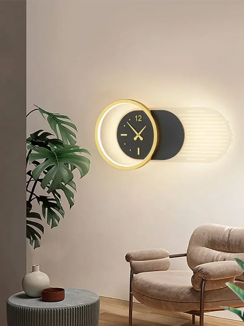 Led Clock Wall Mounted Lamps for Bedroom Living Room Decoration Sconce Light Fixtures Background Modern Home Indoor Decor Nordic