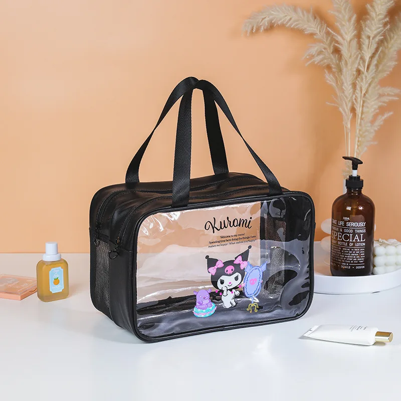 New Sanrio Storage Bag Kawaii HelloKitty Mymelody Kuromi Japanese Cartoon Transparent PVC Cosmetic Bag Cute Girl Travel Wash Bag