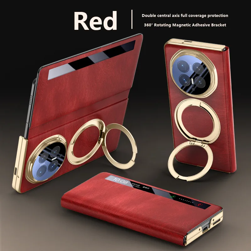

Smart Window Leather With Metal Magnetic Rotating Stand Holder Case For Honor Magic V6 5G MagicV6 Slim Hard Lens Protect Cover