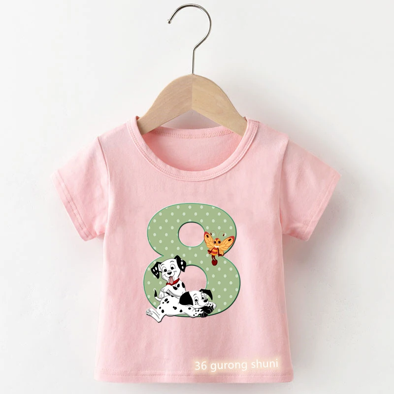 New Hot Sale Girls T-Shirt Cute Dog And Little Bee Birthday 1-9th Number Print For Kids Birthday Gift Tshirt Funny Kids T Shirts