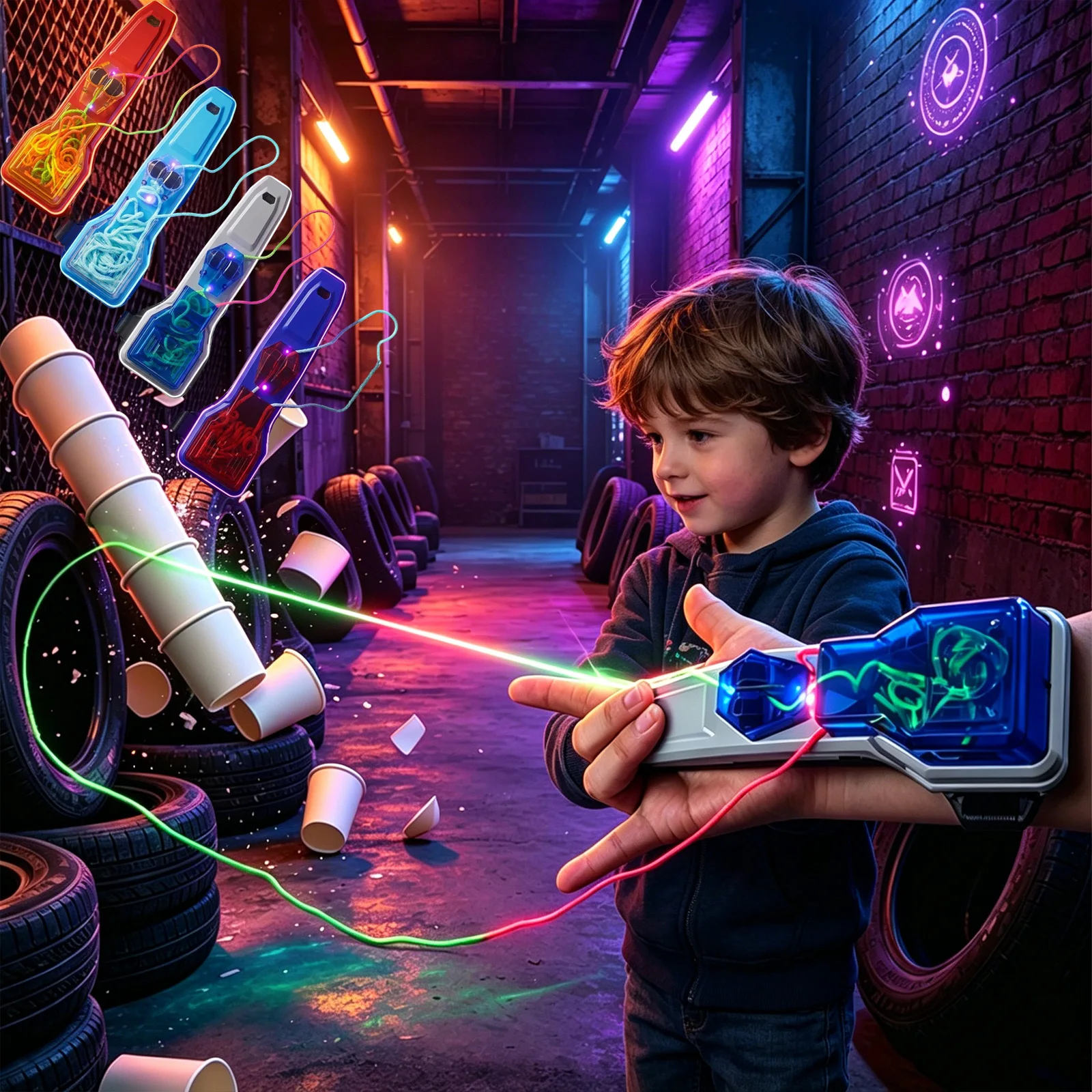 Luminous Handheld Rope Launcher Automatic Recycle Glow In Dark Portable Stress Relief Fidget Toy For Daily Relax Entertainment