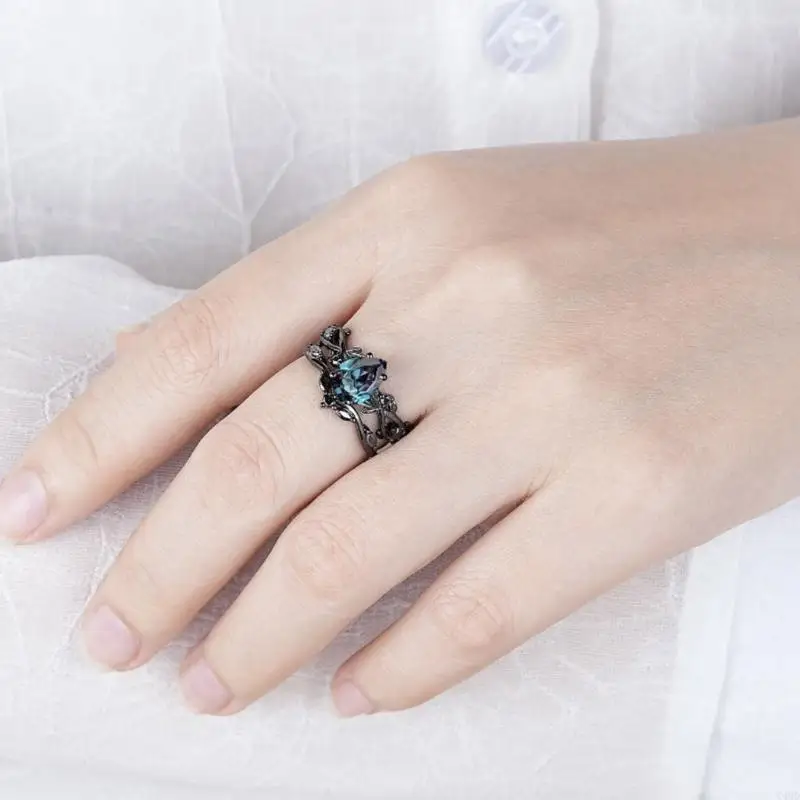2pcs/set Luxury Black Cubic Zircon Ring Creative Vine Ring Wedding New Ladies Accessories Jewelry
