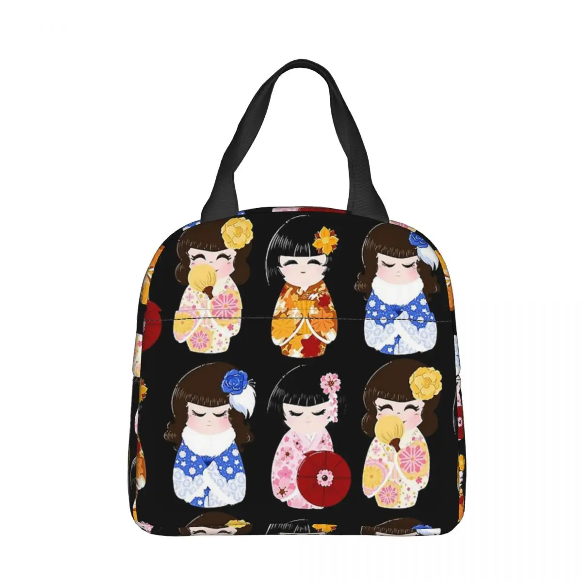 Season Kokeshi Dolls Insulated Lunch Bag Large Lunch Container Thermal Bag Tote Lunch Box Work Outdoor Food Bag