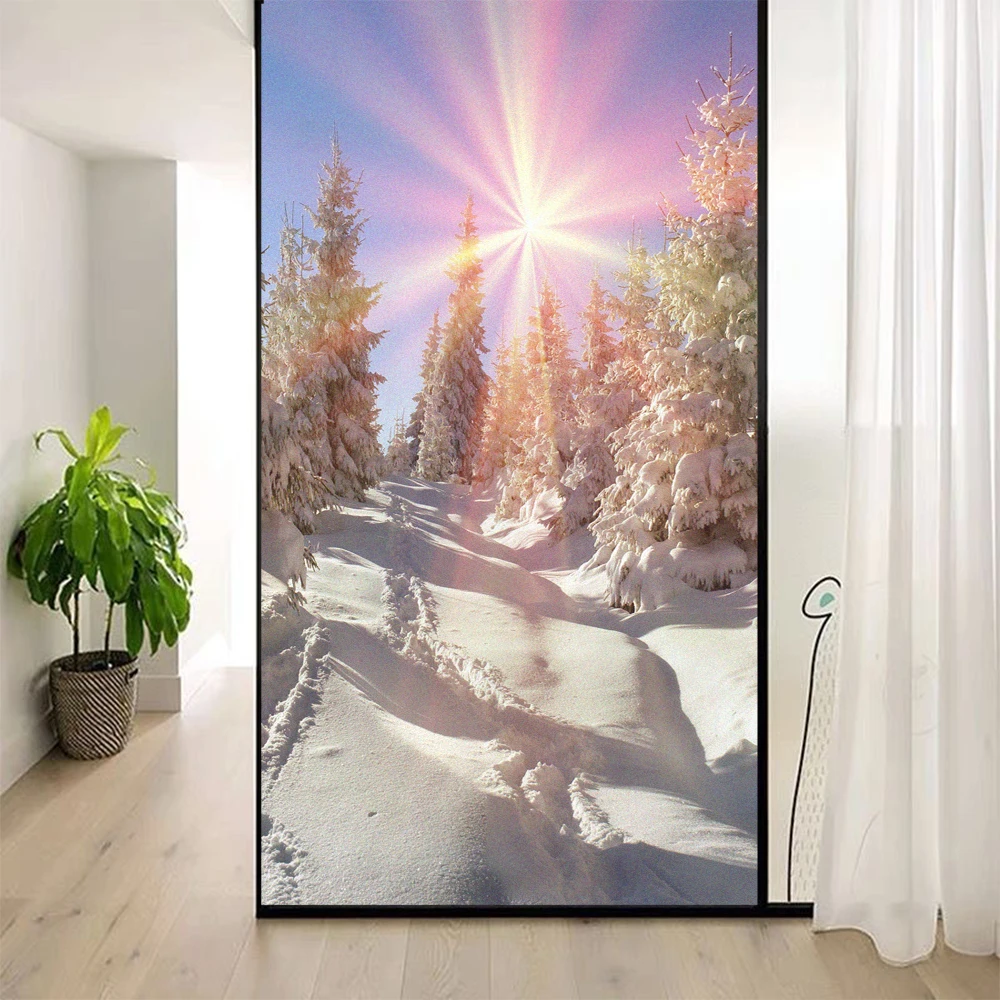 

Snow Scenery Pattern Glass Window Privacy Film PVC Frosted Sun Blocking Static Clings Window Stickers Glass Door Stained Film