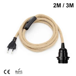 EU Plug Power Cord Vintage Hemp Cord 2 Meters 3 Meters Convered With ON/OFF Switch For Retro Pendant Light Design Lighting Decor