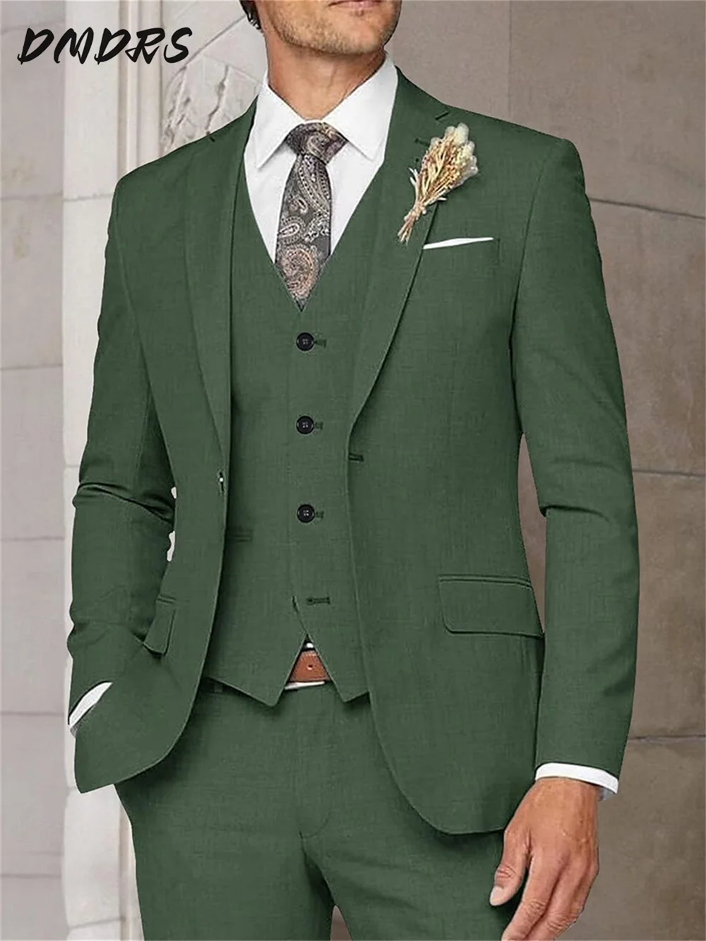 Conjunto de traje elegante de 3 uds para boda, traje liso Formal para fiesta, ropa clásica para ocasiones, conjunto de traje de novio elegante