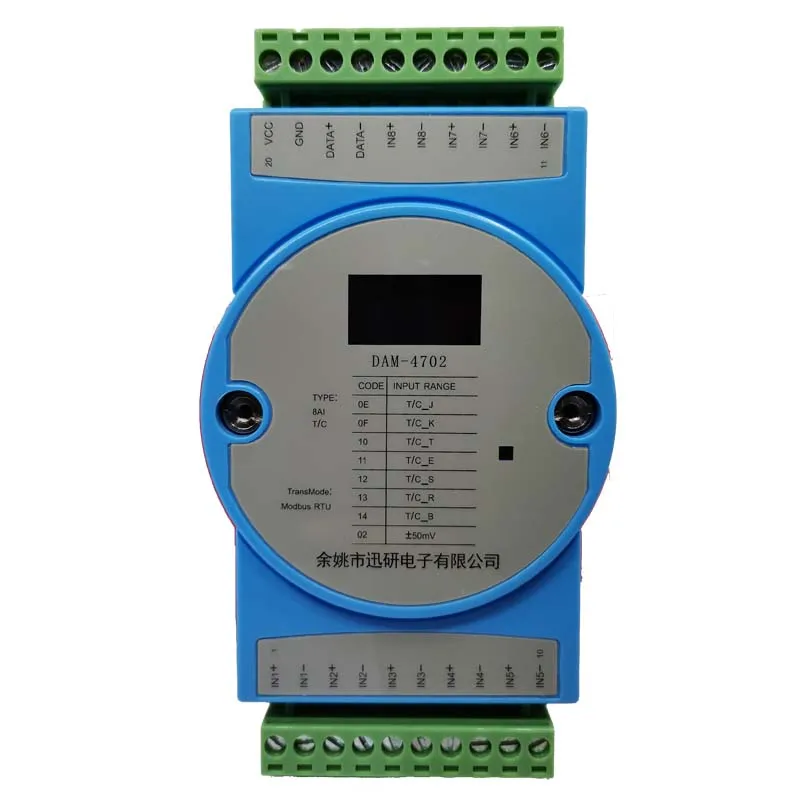 Módulo de entrada de adquisición de temperatura de termopar tipo K de 8 canales 8 a transmisor de aislamiento Rs485modbus DAM-4702