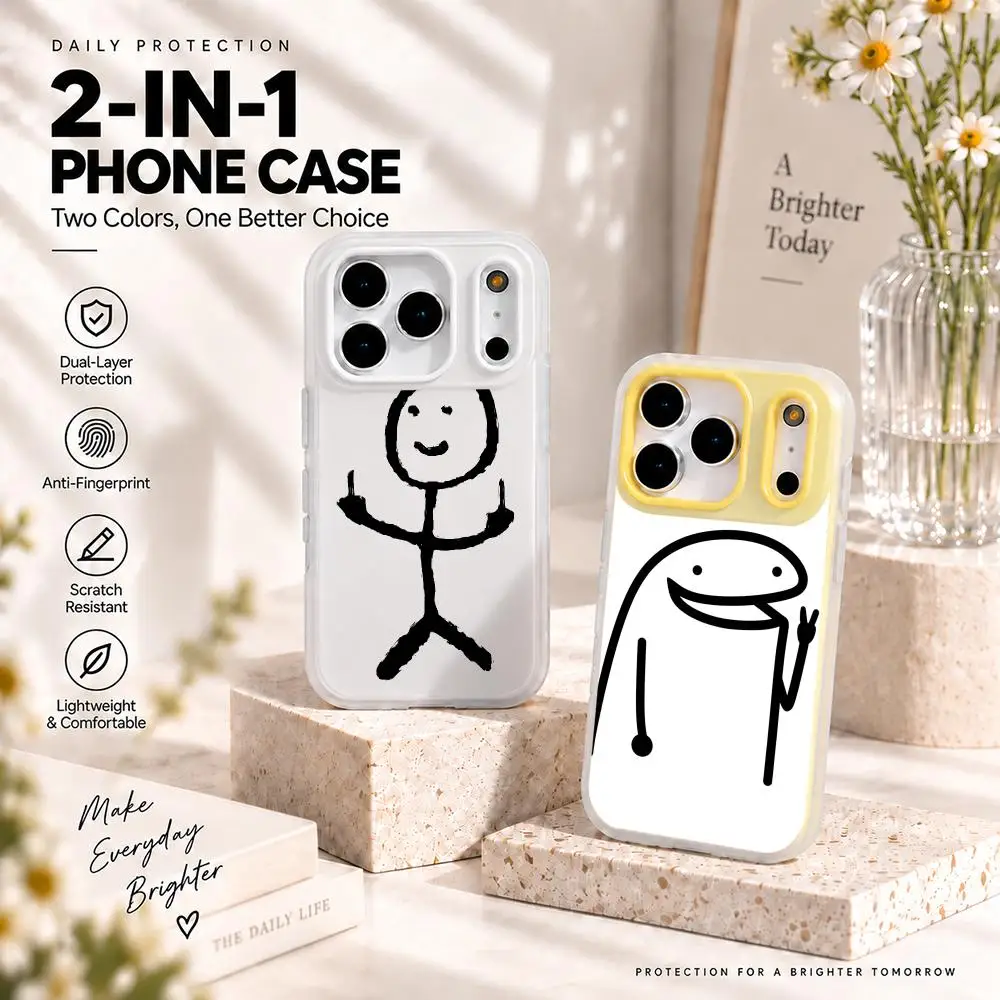 Line Man Giving the Middle Finger Phone Case 2 in 1 Matte Case for iPhone 18 17 16 15 14 Pro Max Shockproof Slim Cover