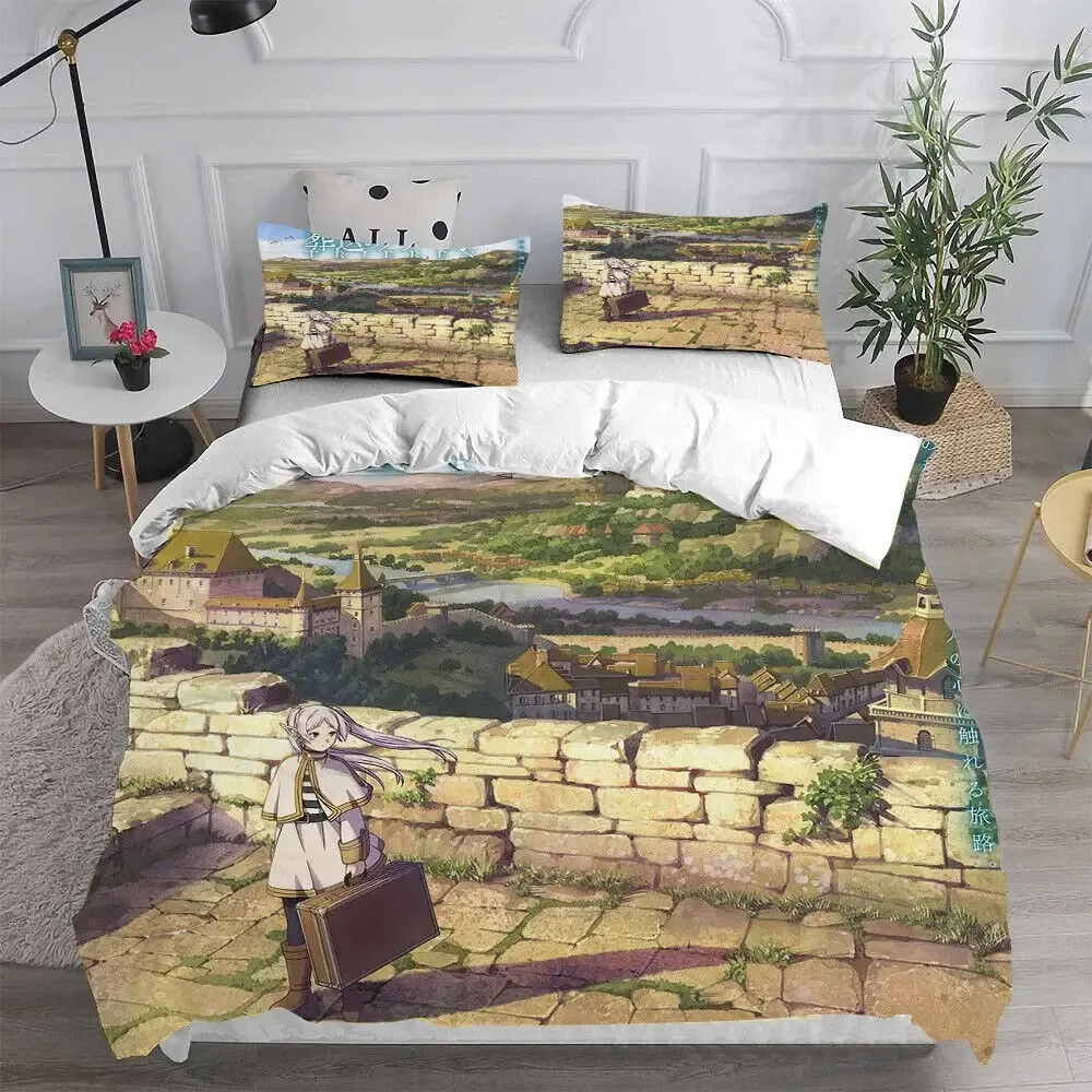 3D Print Anime Frieren Bedding Set Boys Girls Twin Queen King Size Duvet Cover Pillowcase Bed boys Adult Home Textileextile