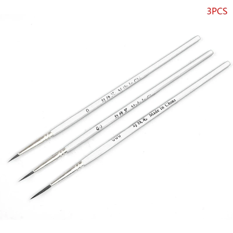 3pcs/set 0 00 000 Nylon Brush Hook Line Pen Professional Fine Tip Drawing Brushes for Acrylic Watercolor Oil Painting