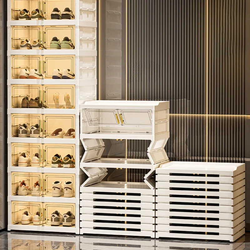 Folding Plastic Cabinets Shelf Hard Shoe Modern Rack Vertical Space Saving Shoes Storage Box Furniture Cabinet Shoerack Show