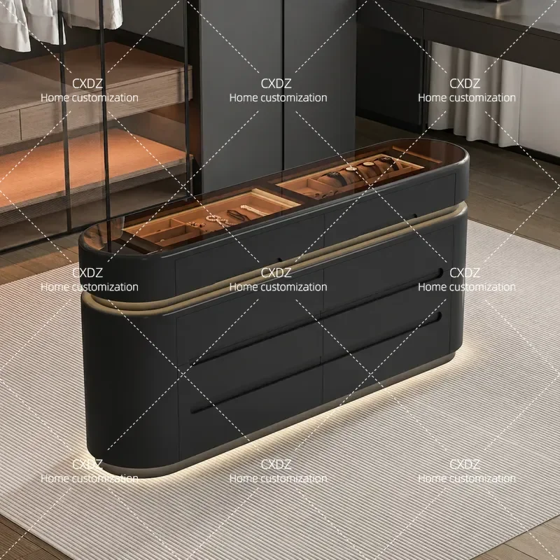 Light Luxury Jewelry Cabinet Floor Standing Storage Chest for Bedroom Cloakroom High End Mid Island Locker Bedside Organizer