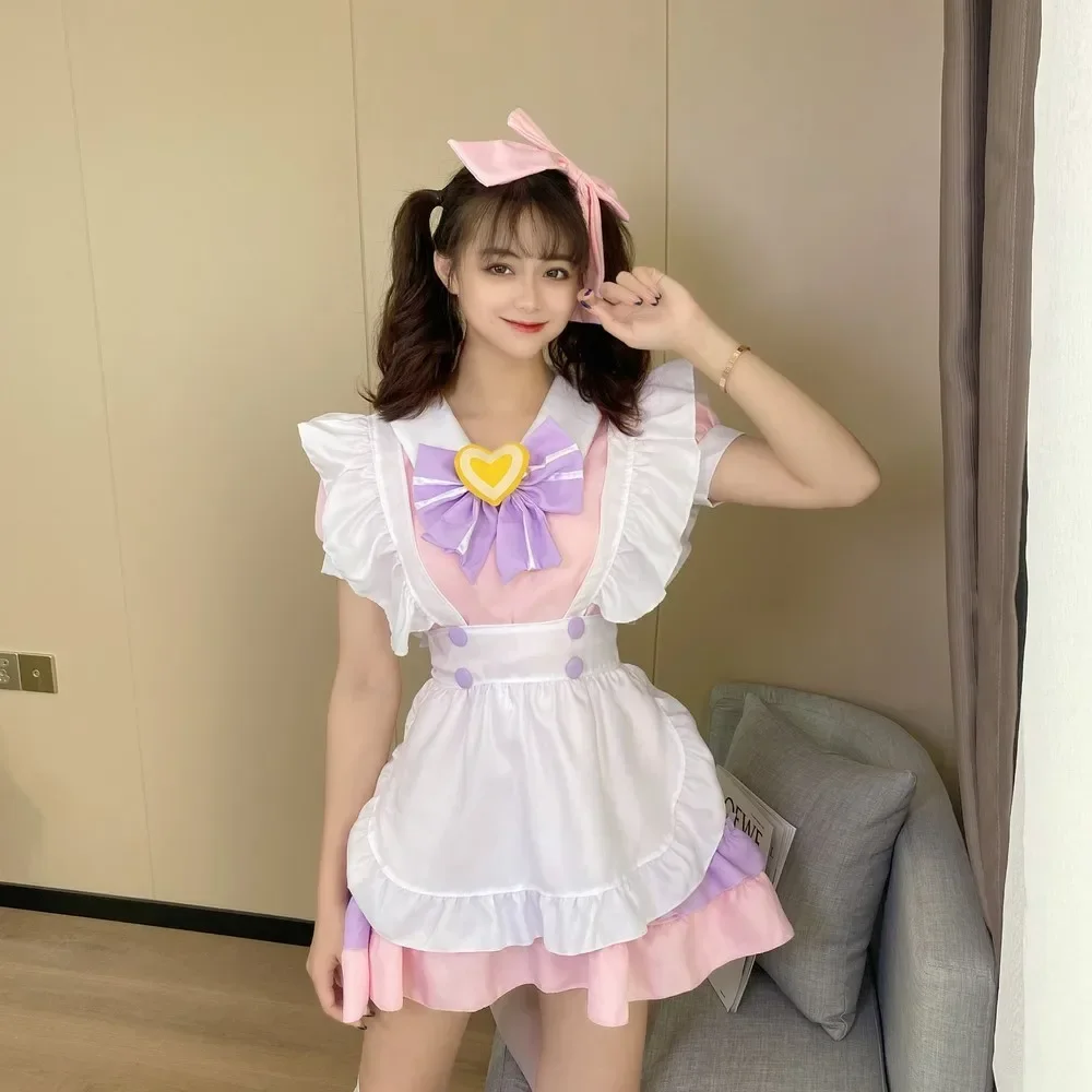 Pink Loli Sweet Maid Costume Cosplay Lolita Sexy Cute Maid Dress Role Play Halloween Anime Uniform Suit Japanese Cafe Outfit