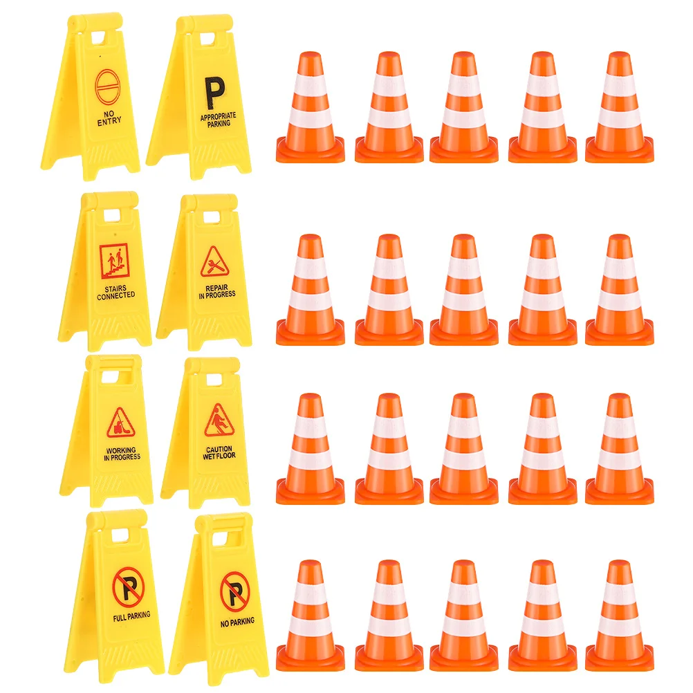 1 set 1 Set Kids Educational Mini Traffic Cone Set Bright Road Signs Pretend Play Simulation Traffic Kit For