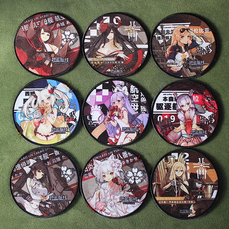 Parches Impresos Azur Route, Rafite Kaohsiung, Harman, IJN Yukikaze, Amagi, USS Enterprise, Yūdachi, Insignia Táctica con Personajes de Anime y Videojuegos