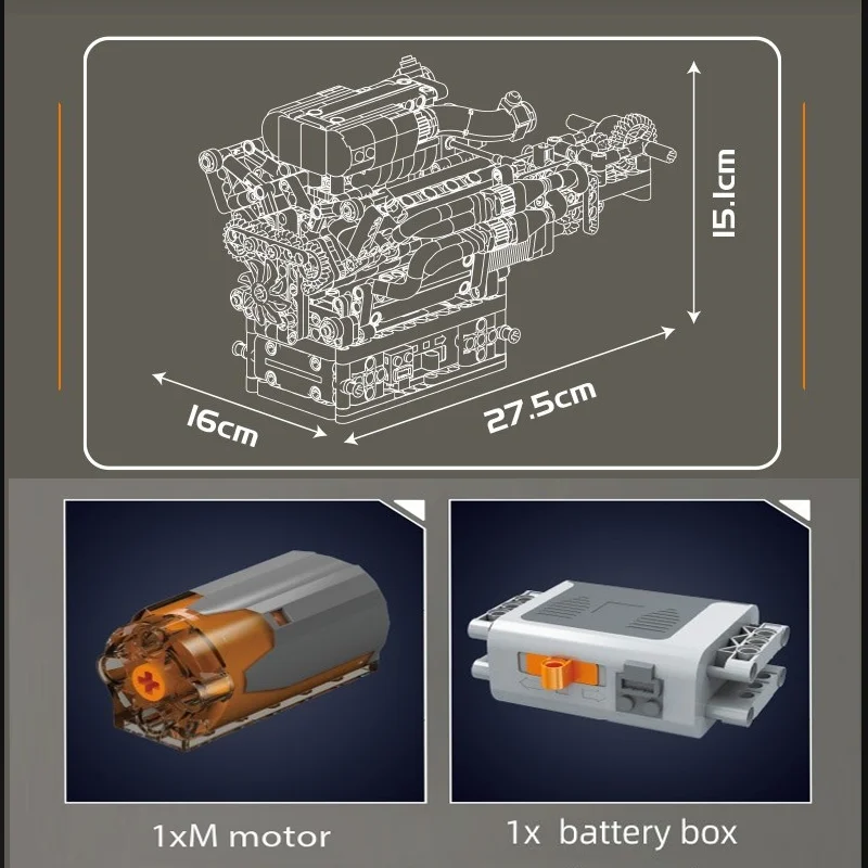 10224 modelo de bloco de construção de motor v12 974 peças kit de montagem mecânica diy para adultos modelo de exibição de colecionador