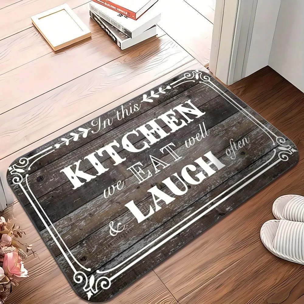 

1pc Mat Kitchen Eat Laugh Design Rubber Floor Water-Absorbent Non-Slip Entrance Door Bathroom Living Room Kitchen Home Decor
