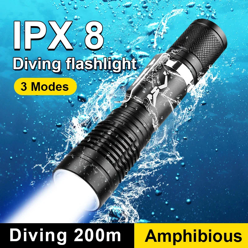 2025 NEW High Power Diving Flashlight IP68 Highest Waterproof Rating Professional Diving Light Powered by 18650 Battery