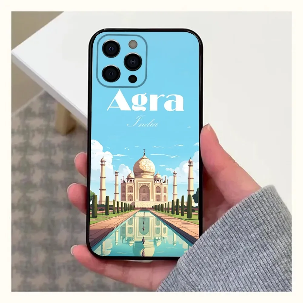 Taj Mahal India Tourist Attractions Phone Case For Apple iPhone 15,14,13,12,11,Pro,X,XS,Max,XR,Plus,Mini Soft Black Cover