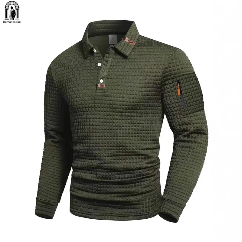 Men's Long-sleeved Polo Shirt, Available in 5 Colors, Suitable for Spring and Autumn. White Collar, Button Design, Zipper Detail