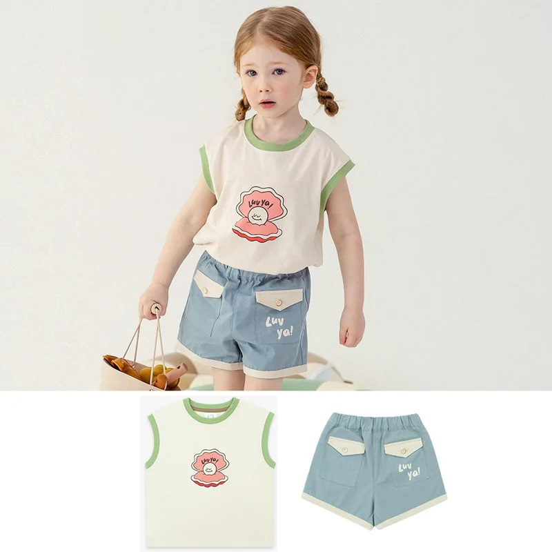 

Jenny&Dave 2023 Summer New Children's Nordic Edition Two Piece Cute Letter Printed Casual Short Sleeve T Set for Children