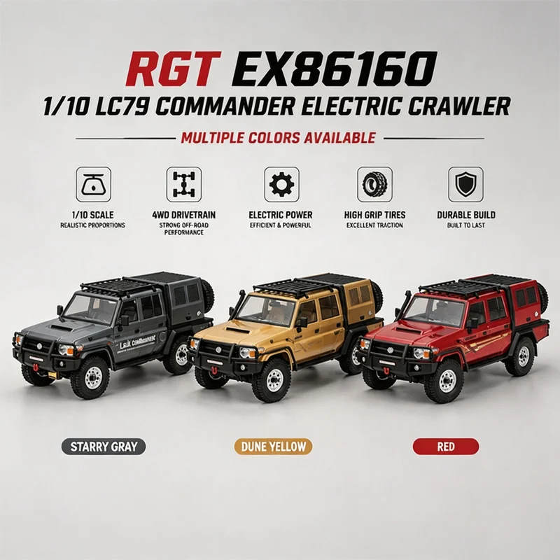 RGT 1/10 LC79 Pickup 4WD Electric RC Crawler LED Light Remote Winch Diff Lock 2-Speed Tank Turn Offroad Simulation RC Car