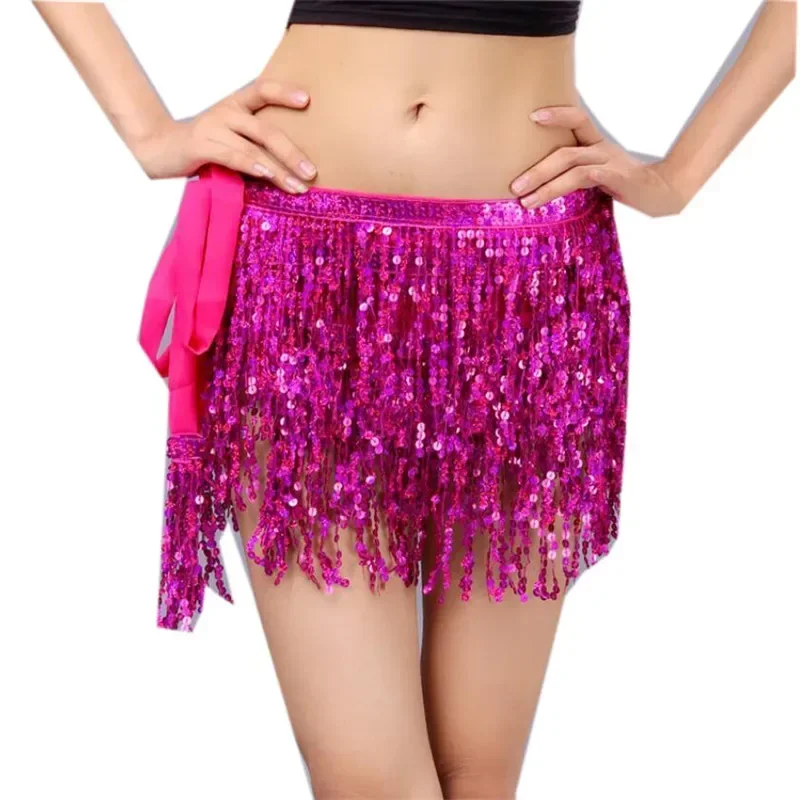 

Women's Sequin Skirt Glitter Belly Dance Hip Mini Tassel Scarf Rave Wrap Belt Stage Performance Party Costume Cowgirl Outfit