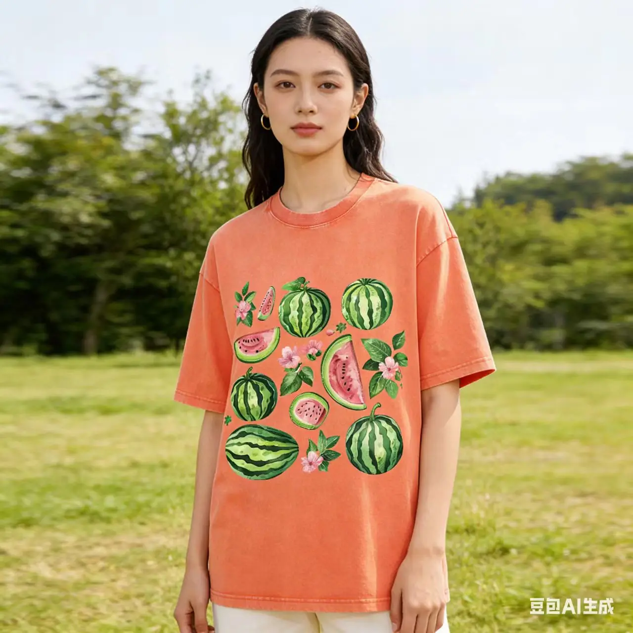 Fresh Watermelons Fruit Washed T-shirt Women Distressed Short Sleeve O-neck Oversized Tshirt Goth Trend Female Clothes Summer