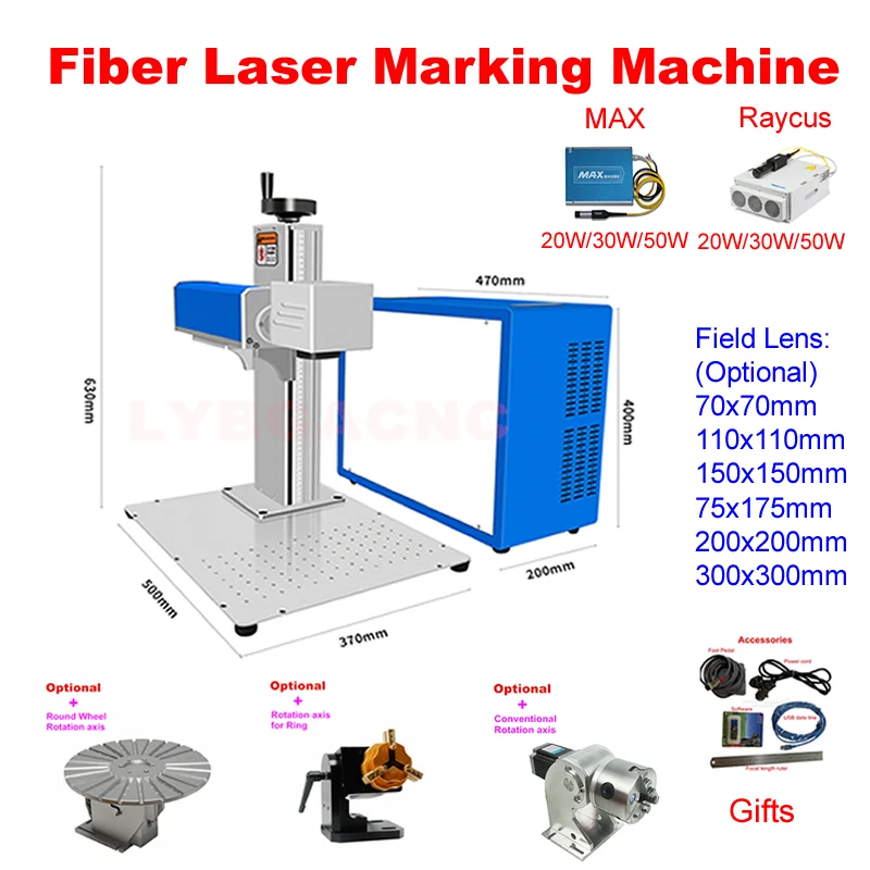 

50W Raycus Separated Fiber Laser Marking Machine 20W 30W Max Nameplate Engraving With Rotary Axis