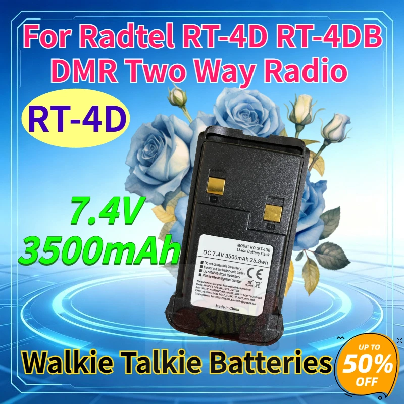 Brand New RT-4D 3500mAh 7.4V Li-ion Walkie Talkie Battery Pack for Radtel RT-4D RT-4DB DMR Two Way Radio Replacement Battery