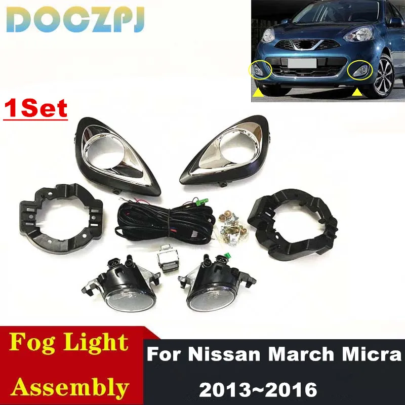 

1 комплект автомобильных передних противотуманных фар в сборе с галогенной лампочкой для Nissan March Micra 2013 2014 2015 2016, комплекты обновления