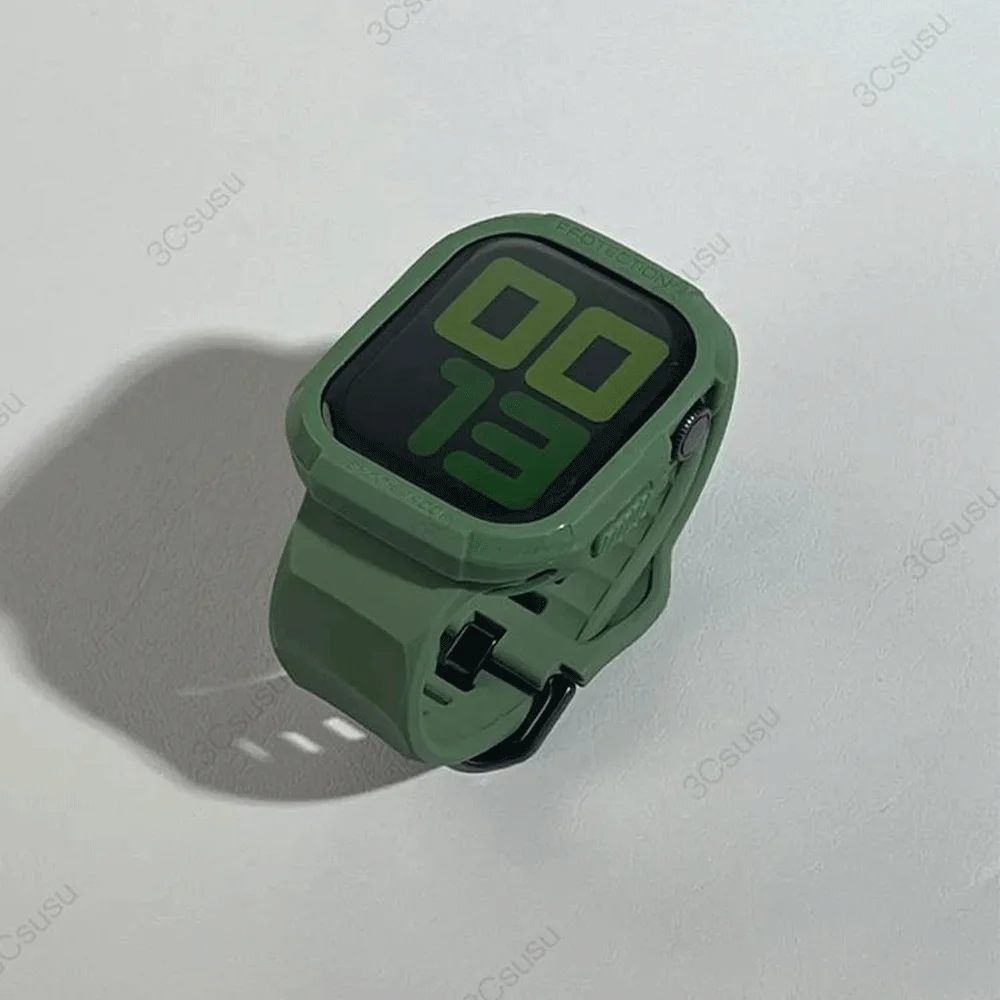 حافظة من السيليكون + حزام لساعة أبل 46 ملم 45 ملم 41 ملم 44 ملم 42 ملم 40 ملم 38 ملم لسلسلة iWatch Ultra 3 11 10 SE 3 9 8 7 6 5 واقي