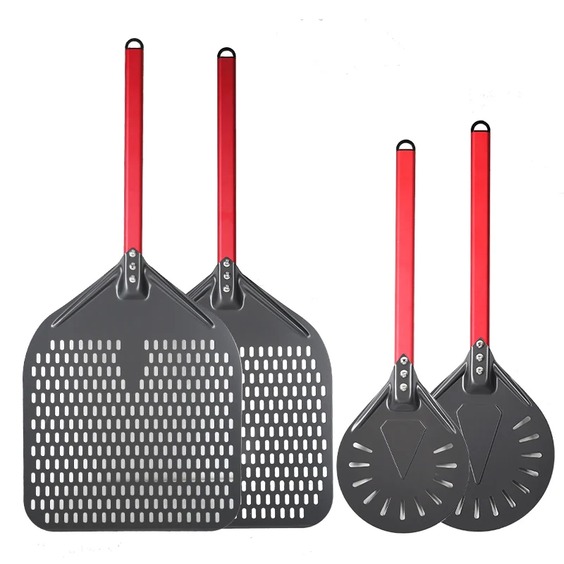 SHANGPEIXUAN 7/8/9/12/13/14 Inch Hard Anodized Pizza Peels with Turning Peel 2 Pcs Pizza Shovel Aluminum Red Handle Paddle