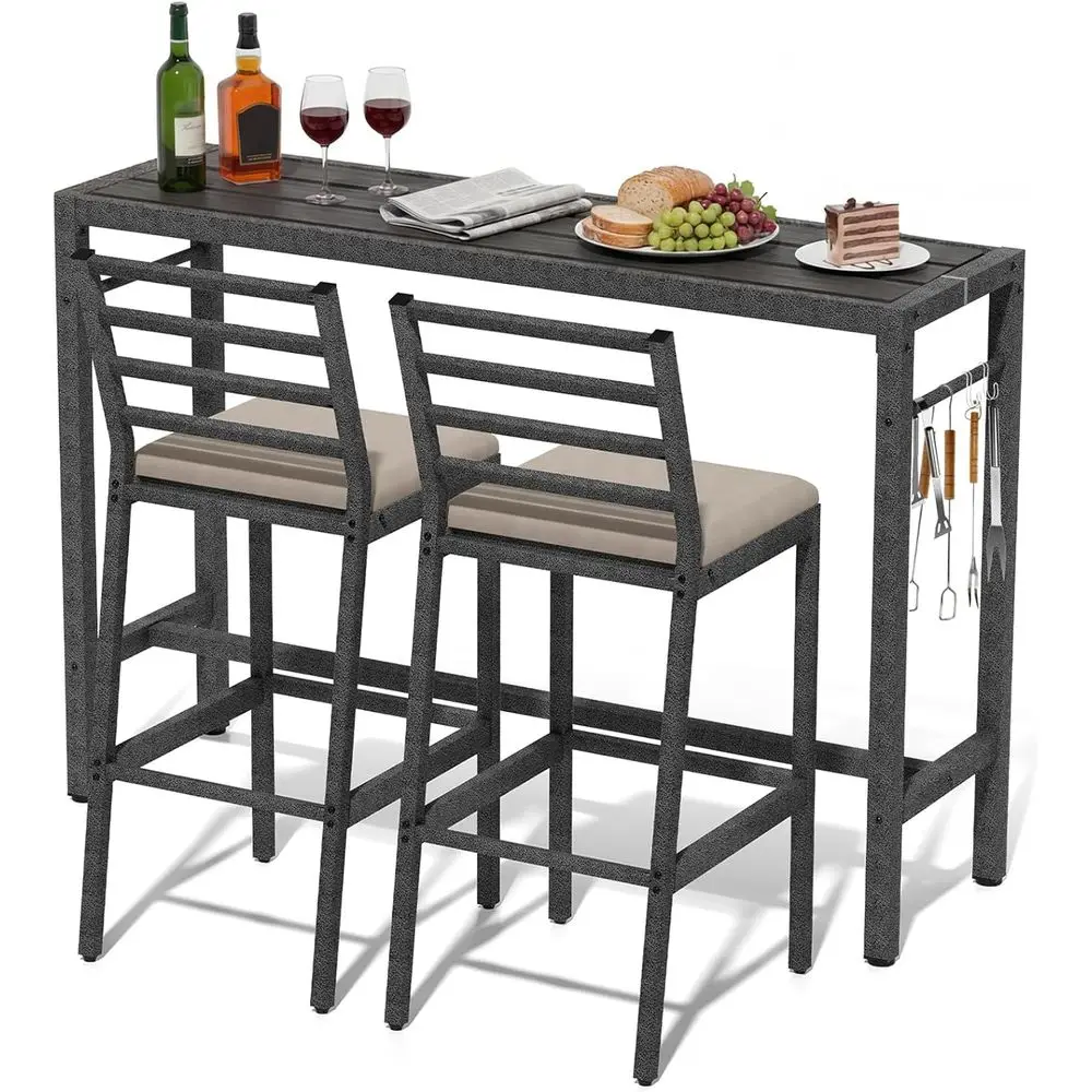 

Outdoor Patio Bar Set with 55 High Top Table, 2 Cushioned Stools, and Cover for Balcony, Deck, Garden, Pool