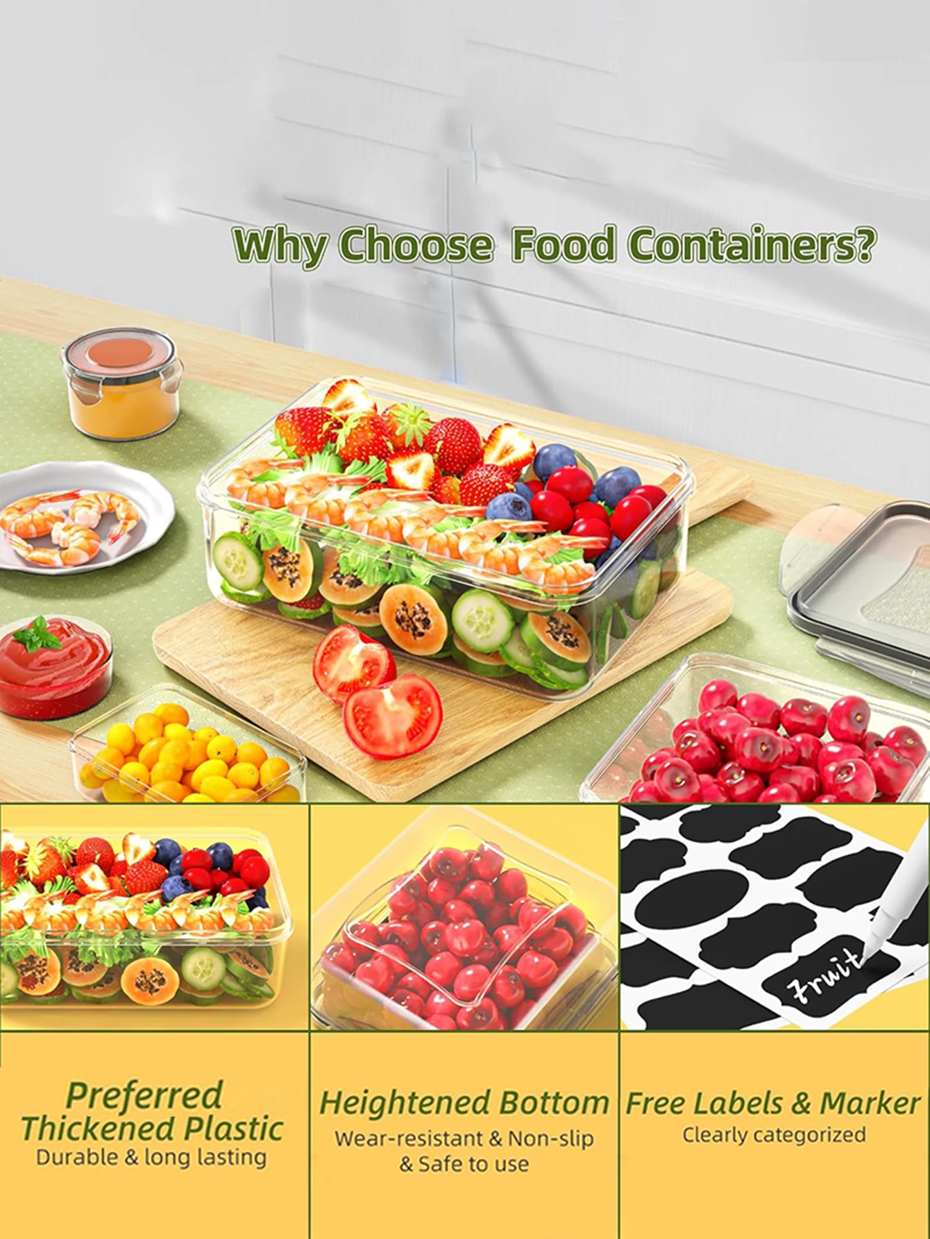 24pcs Sealed Plastic Food Storage Containers for Kitchen Storage and Organization Leak Proof Food Containers with Labels, Pens