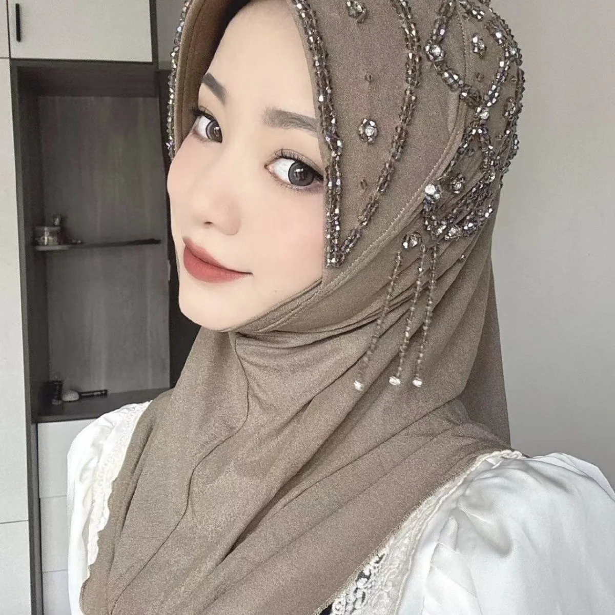 Rhinestone Arabian Islam Lady Women Instant Scarves Hat Hijab