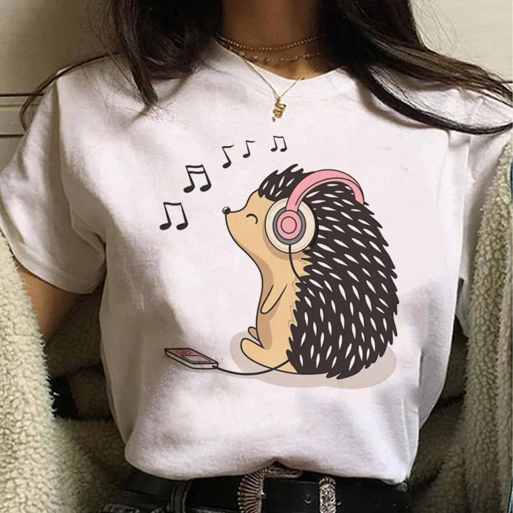 Hedgehog t-shirts women comic summer t shirt girl funny Japanese clothes