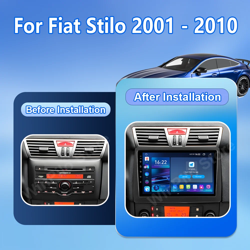 Android 16 Carpaly Navigation GPS For Fiat Stilo 2001 - 2010 Auto Multimedia Video Player Bluetooth Touch Screen Bluetooth Car